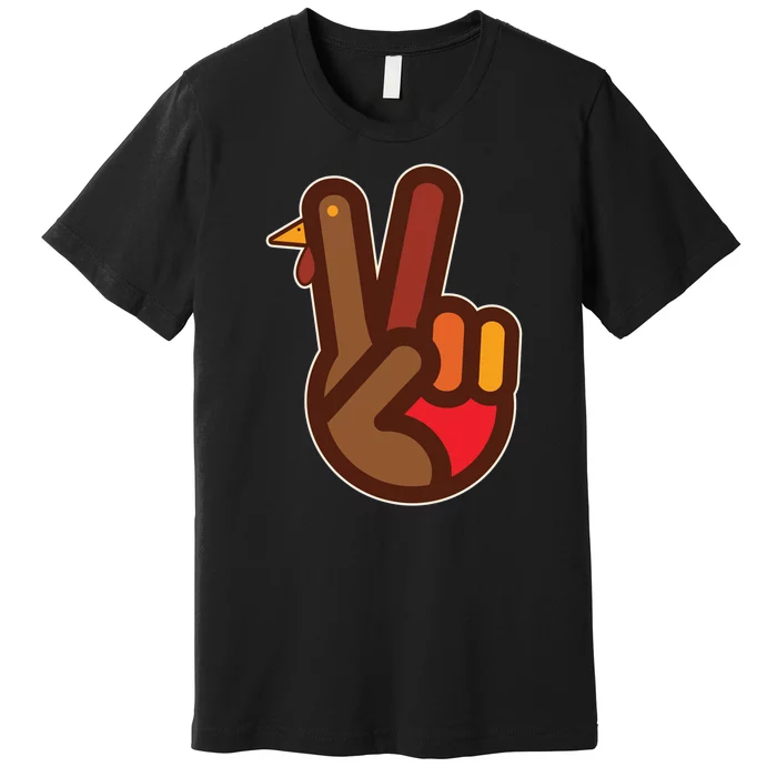 Funny Turkey Hand Thanksgiving Retro Peace Vintage Premium T-Shirt