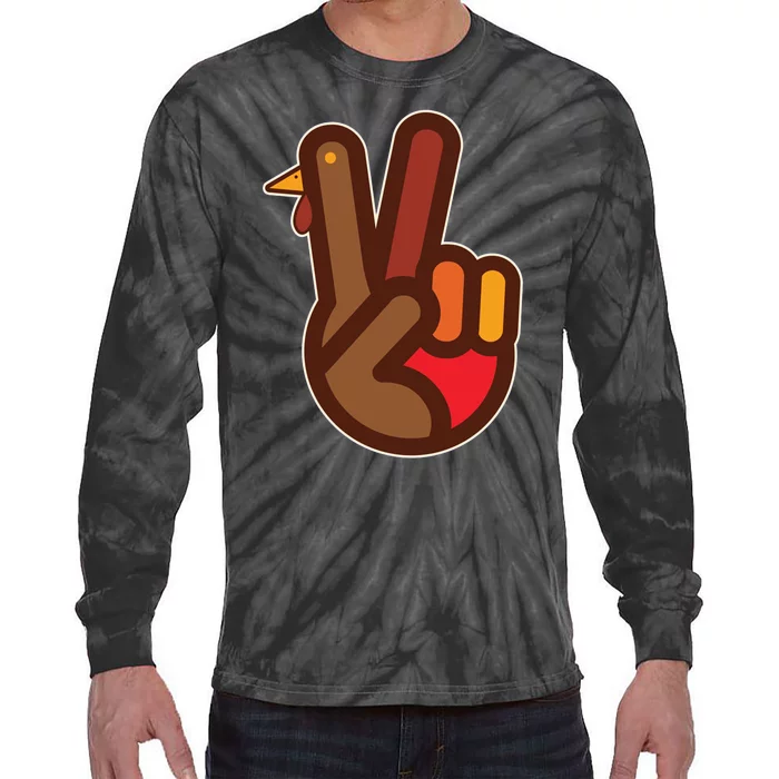 Funny Turkey Hand Thanksgiving Retro Peace Vintage Tie-Dye Long Sleeve Shirt