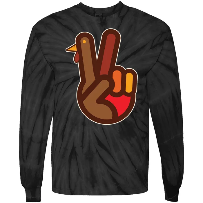 Funny Turkey Hand Thanksgiving Retro Peace Vintage Tie-Dye Long Sleeve Shirt