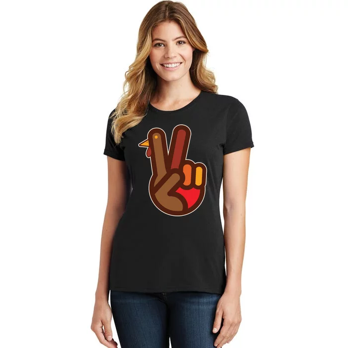 Funny Turkey Hand Thanksgiving Retro Peace Vintage Women's T-Shirt