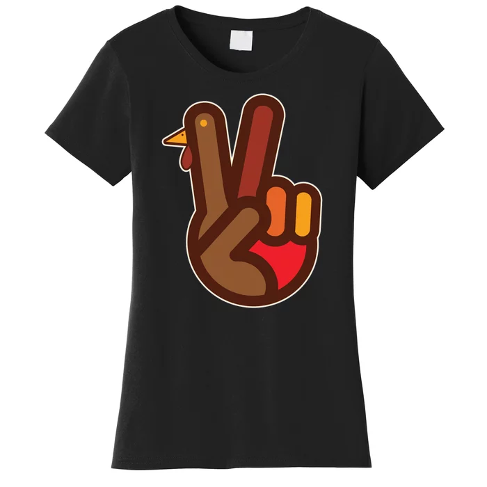 Funny Turkey Hand Thanksgiving Retro Peace Vintage Women's T-Shirt