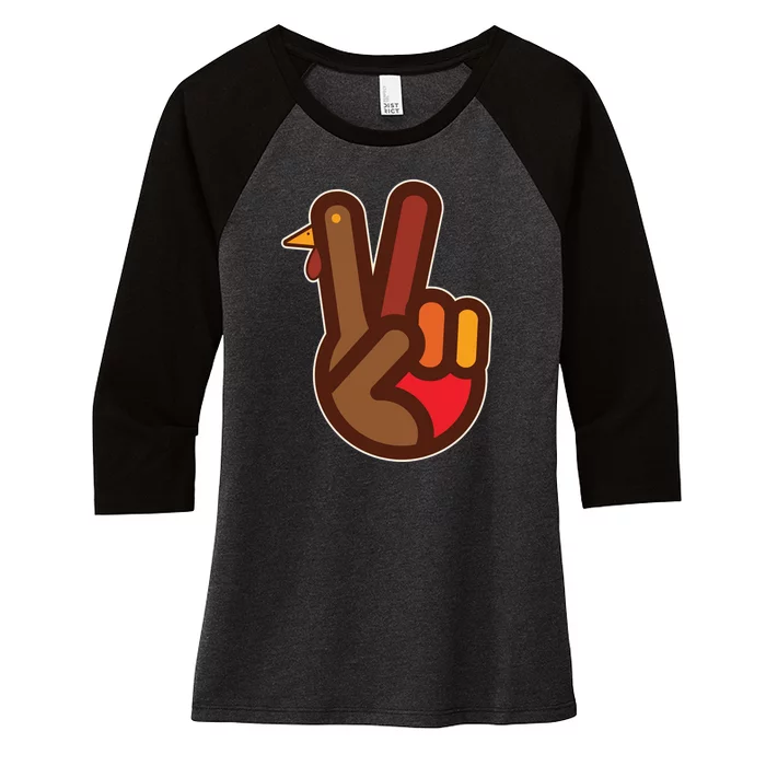 Funny Turkey Hand Thanksgiving Retro Peace Vintage Women's Tri-Blend 3/4-Sleeve Raglan Shirt