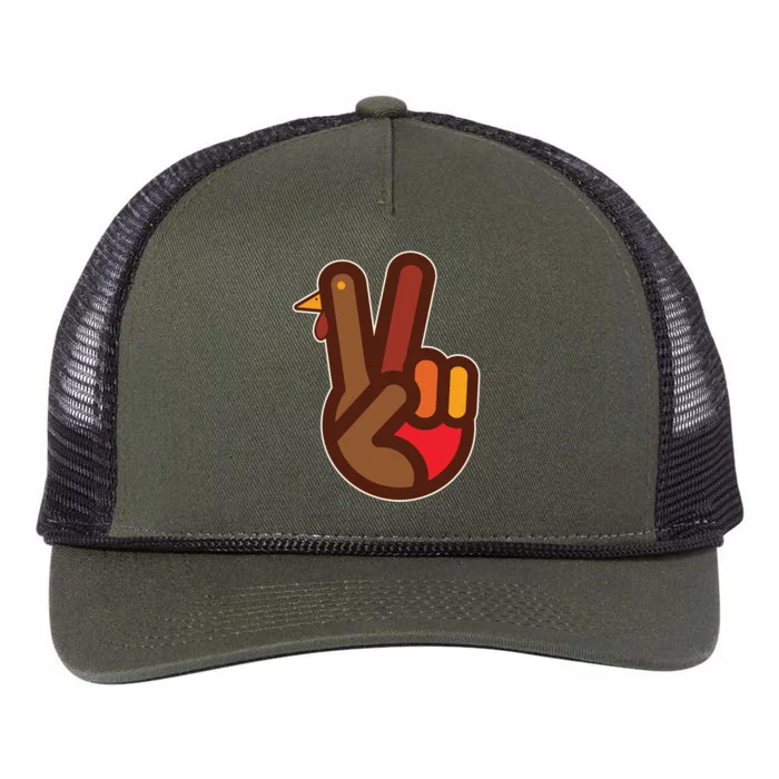 Funny Turkey Hand Thanksgiving Retro Peace Vintage Retro Rope Trucker Hat Cap