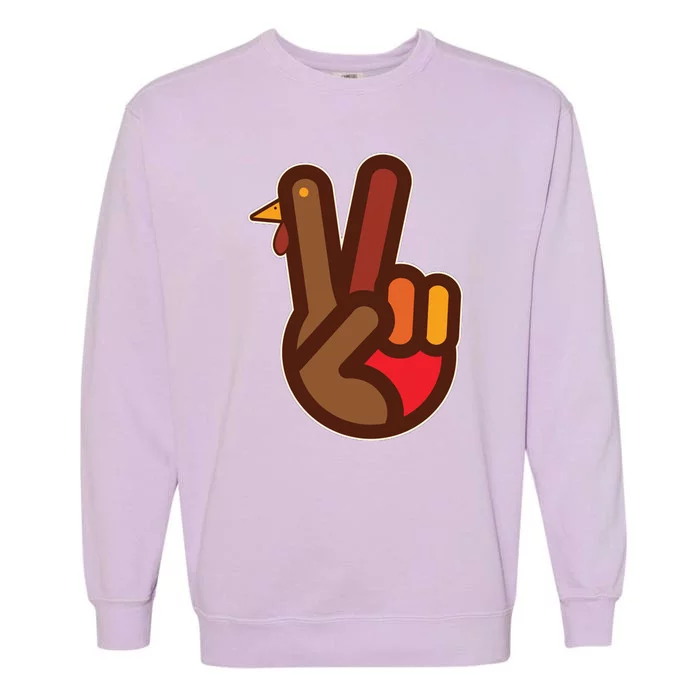 Funny Turkey Hand Thanksgiving Retro Peace Vintage Garment-Dyed Sweatshirt