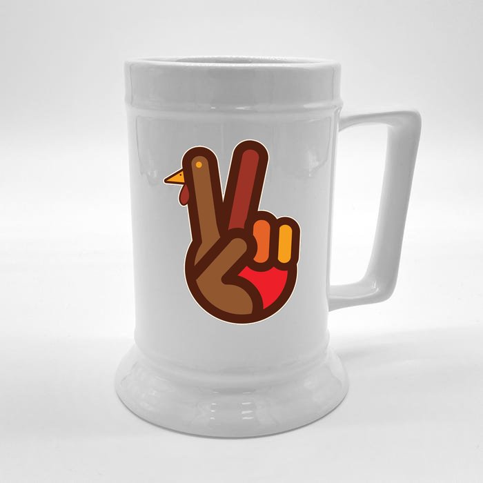 Funny Turkey Hand Thanksgiving Retro Peace Vintage Front & Back Beer Stein