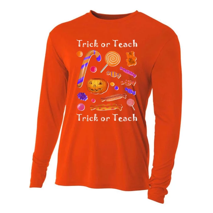 Funny Teacher Halloween Trick or Teach Cooling Performance Long Sleeve Crew