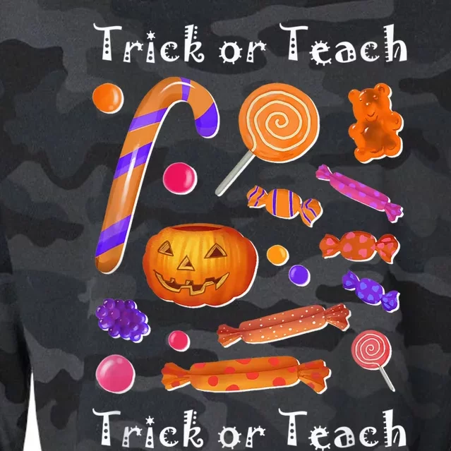 Funny Teacher Halloween Trick or Teach Cropped Pullover Crew