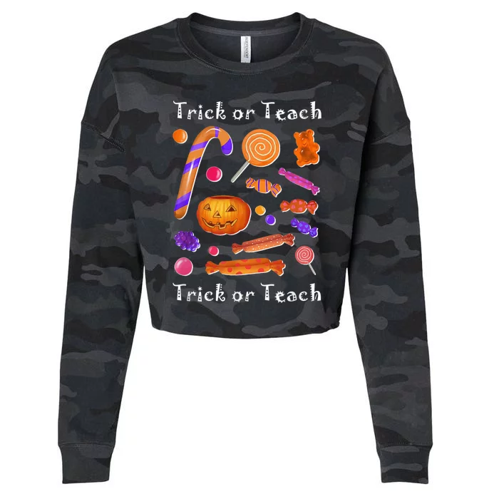 Funny Teacher Halloween Trick or Teach Cropped Pullover Crew