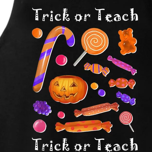 Funny Teacher Halloween Trick or Teach Ladies Tri-Blend Wicking Tank