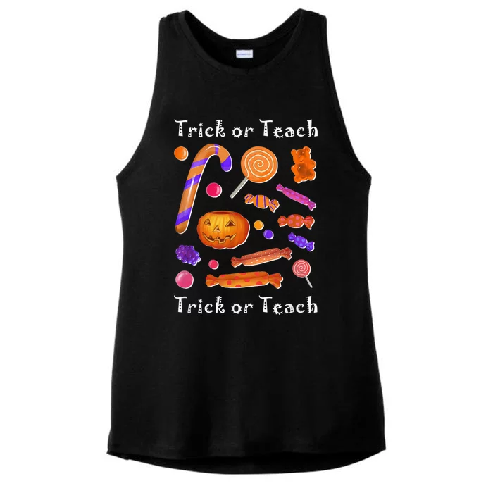 Funny Teacher Halloween Trick or Teach Ladies Tri-Blend Wicking Tank