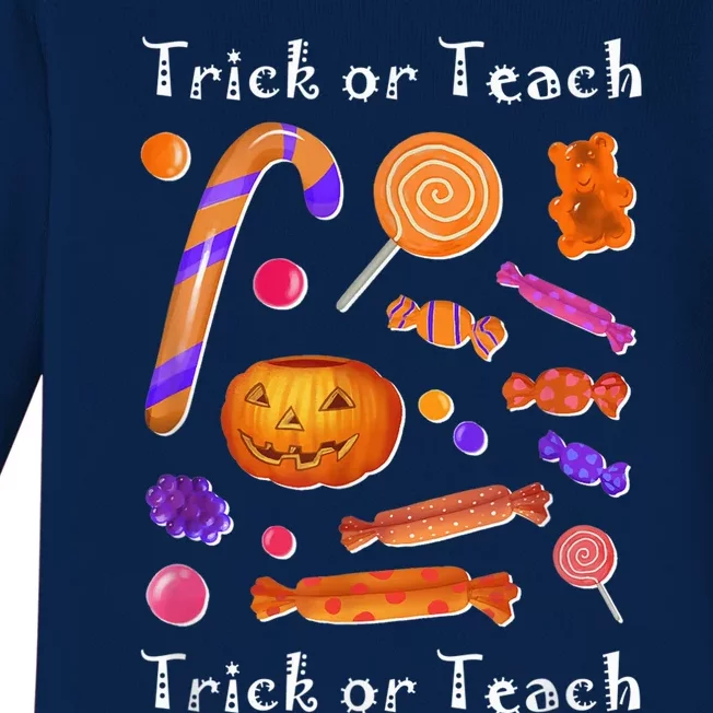 Funny Teacher Halloween Trick or Teach Baby Long Sleeve Bodysuit