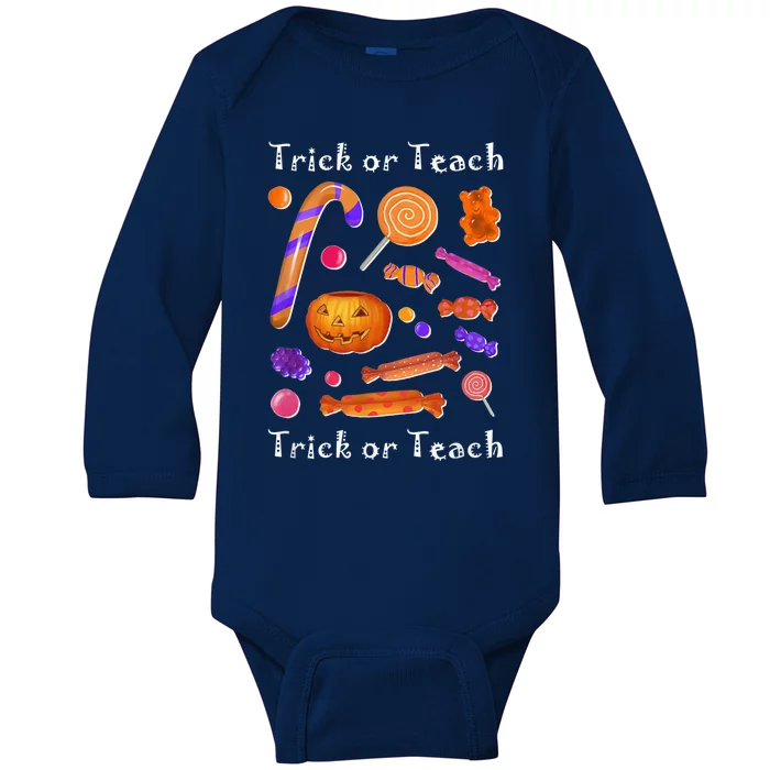 Funny Teacher Halloween Trick or Teach Baby Long Sleeve Bodysuit