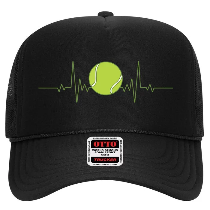 Funny Tennis Heartbeat Art For Tennis Player High Crown Mesh Trucker Hat