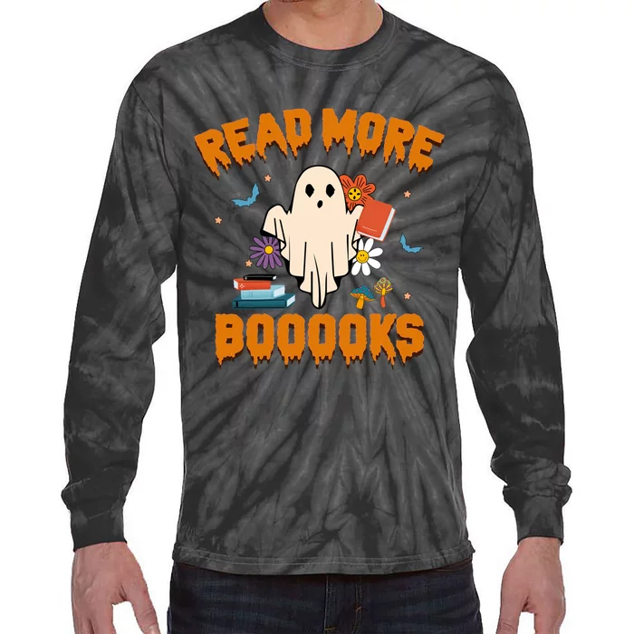 Funny Teacher Halloween Ghost Read More Books Cute Booooks Tie-Dye Long Sleeve Shirt