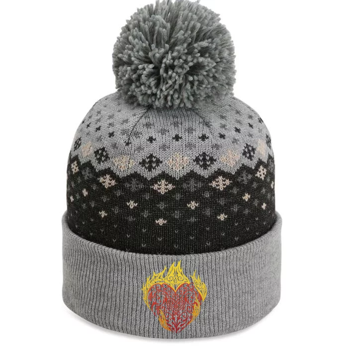 Flaming Tribal Heart The Baniff Cuffed Pom Beanie