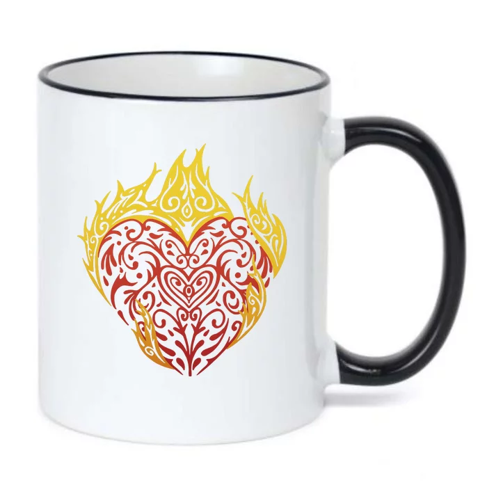 Flaming Tribal Heart Black Color Changing Mug