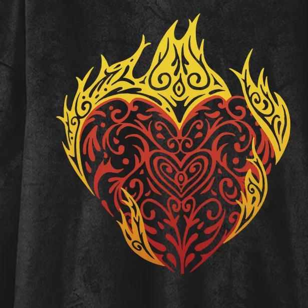 Flaming Tribal Heart Hooded Wearable Blanket