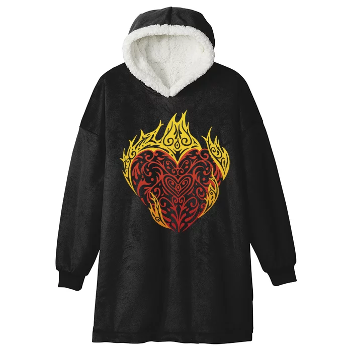 Flaming Tribal Heart Hooded Wearable Blanket