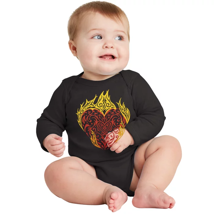 Flaming Tribal Heart Baby Long Sleeve Bodysuit