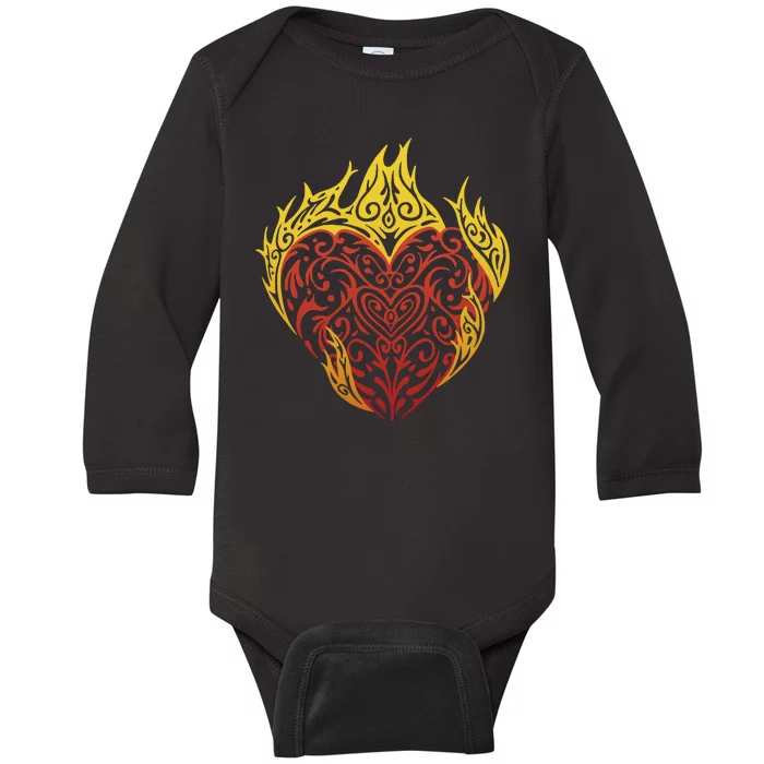 Flaming Tribal Heart Baby Long Sleeve Bodysuit