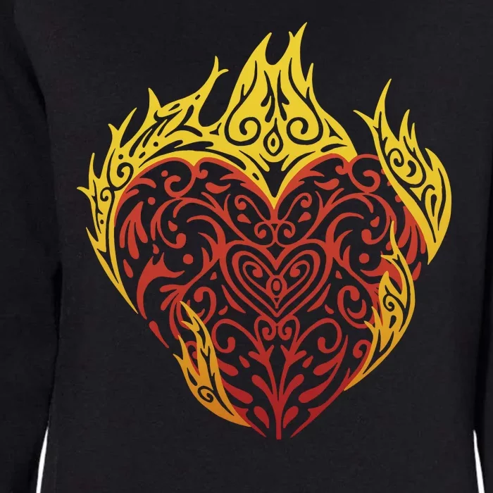 Flaming Tribal Heart Womens California Wash Sweatshirt