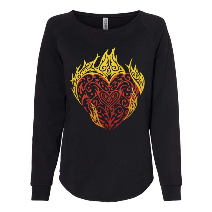 Flaming Tribal Heart Womens California Wash Sweatshirt