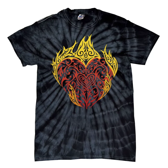 Flaming Tribal Heart Tie-Dye T-Shirt