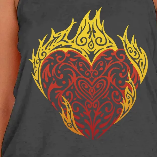 Flaming Tribal Heart Women's Knotted Racerback Tank