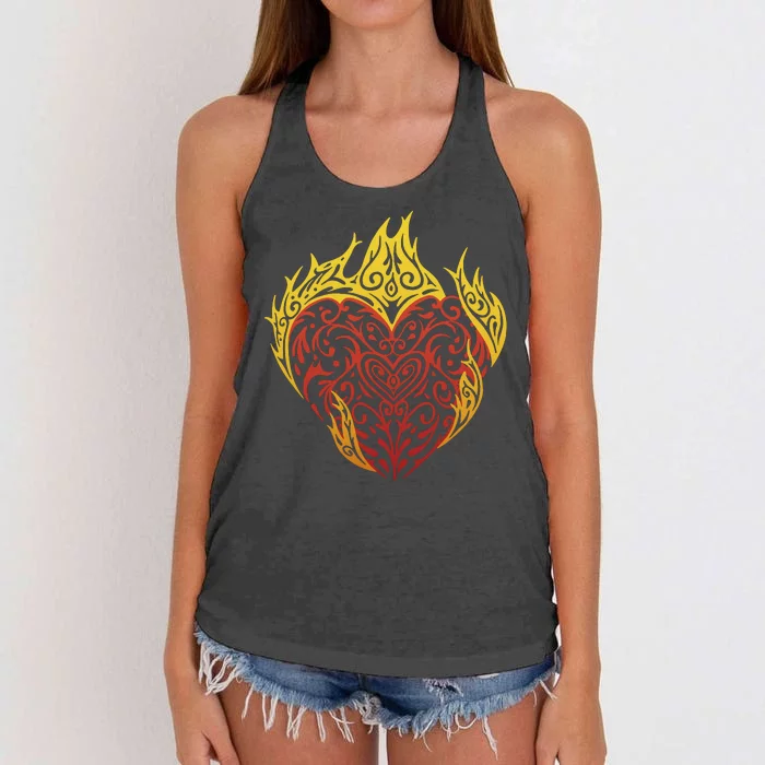 Flaming Tribal Heart Women's Knotted Racerback Tank