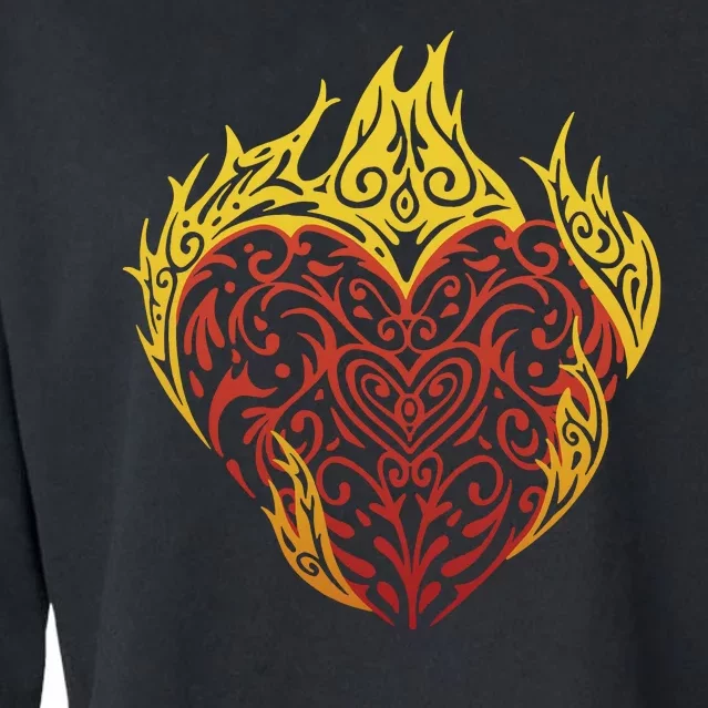 Flaming Tribal Heart Cropped Pullover Crew