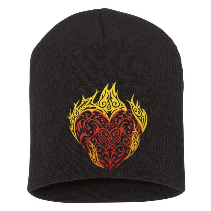 Flaming Tribal Heart Short Acrylic Beanie