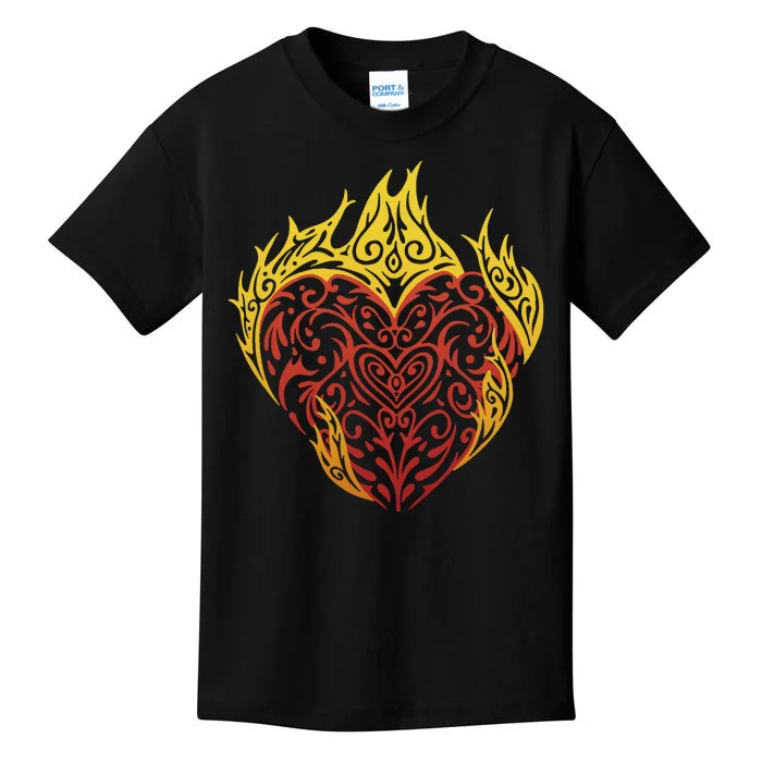 Flaming Tribal Heart Kids T-Shirt