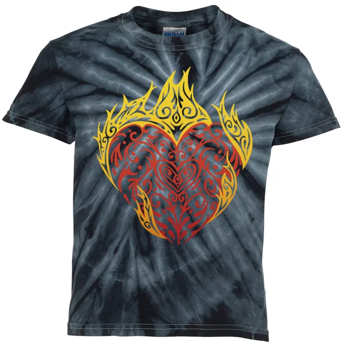 Flaming Tribal Heart Kids Tie-Dye T-Shirt