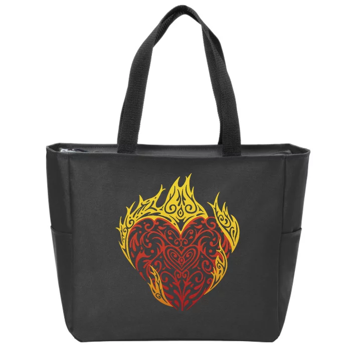 Flaming Tribal Heart Zip Tote Bag