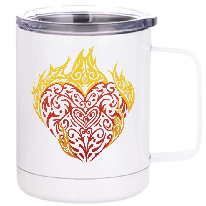 Flaming Tribal Heart Front & Back 12oz Stainless Steel Tumbler Cup