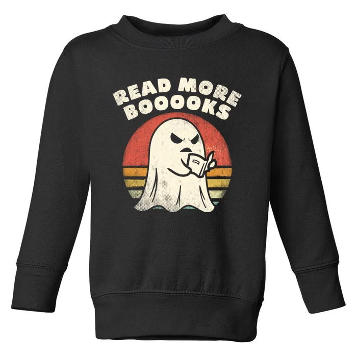 Funny Teacher Halloween Read More Books Retro Kids Boo Ghost Toddler Sweatshirt