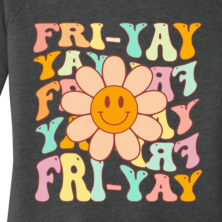 Funny Teacher Happy Friyay TGIF Friday Flower Back To School Women's Perfect Tri Tunic Long Sleeve Shirt