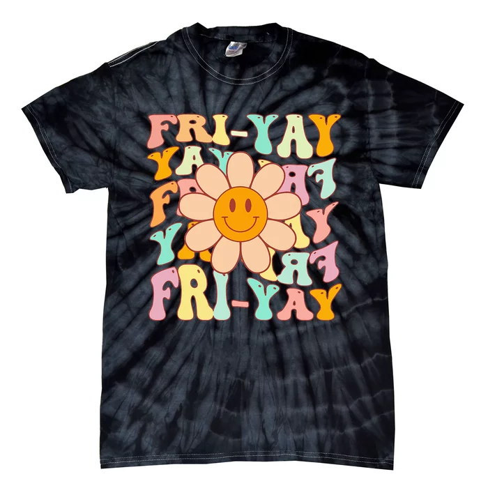 Funny Teacher Happy Friyay TGIF Friday Flower Back To School Tie-Dye T-Shirt