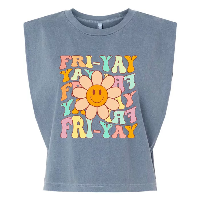 Funny Teacher Happy Friyay TGIF Friday Flower Back To School Garment-Dyed Women's Muscle Tee