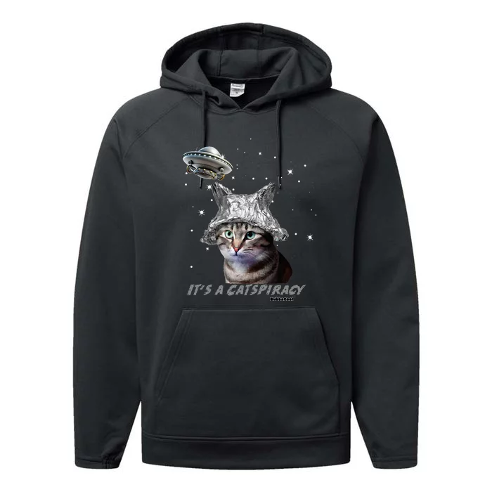 Funny Tinfoil Hat Cat Lover Performance Fleece Hoodie