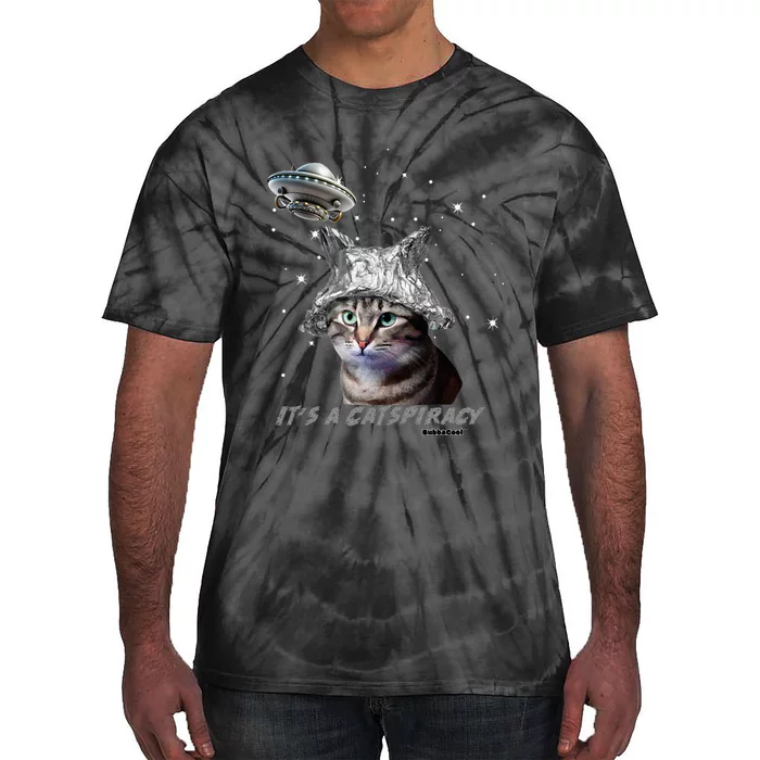 Funny Tinfoil Hat Cat Lover Tie-Dye T-Shirt