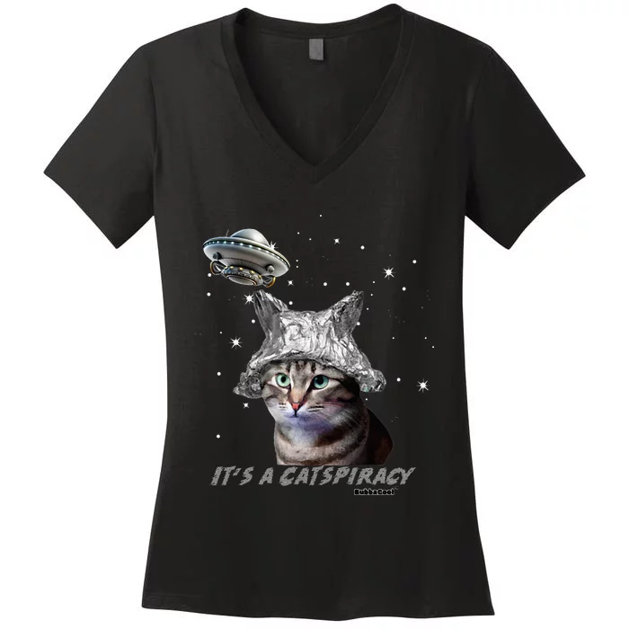 Funny Tinfoil Hat Cat Lover Women's V-Neck T-Shirt