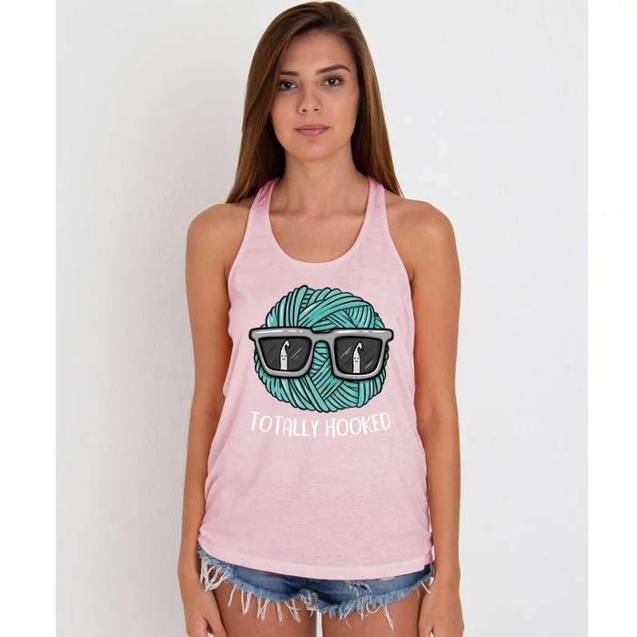 Funny Totally Hooked Crochet Lover Gift Crocheting Funny Gift Women's Knotted Racerback Tank