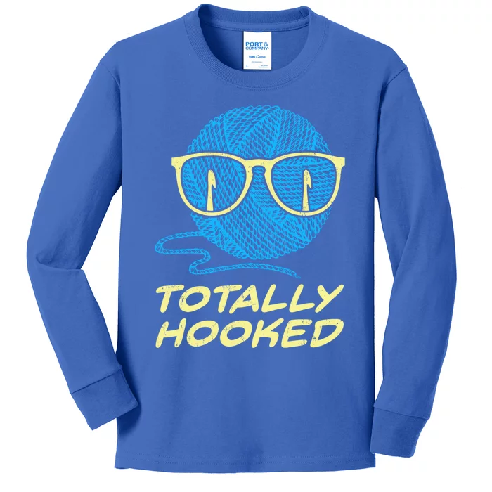 Funny Totally Hooked Crochet Lover Gift Crocheting Gift Kids Long Sleeve Shirt