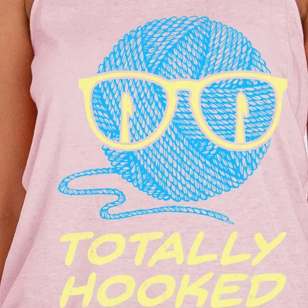 Funny Totally Hooked Crochet Lover Gift Crocheting Gift Women's Knotted Racerback Tank