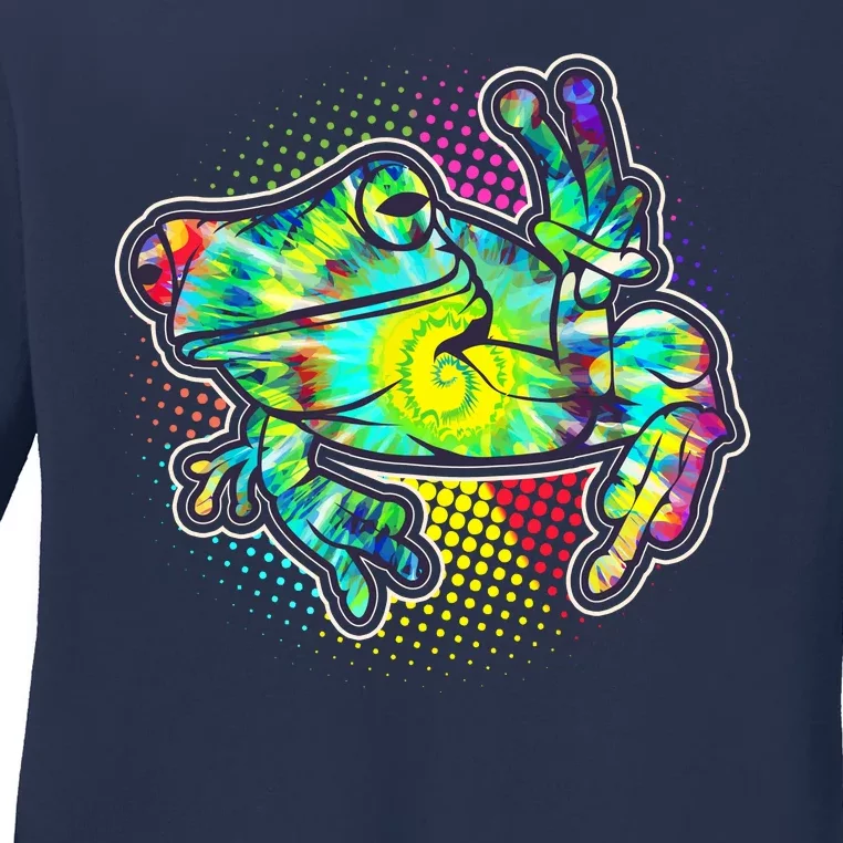 Funny Trippy Hippie Psychedelic Peace Frog Ladies Long Sleeve Shirt