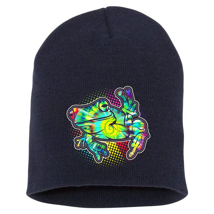 Funny Trippy Hippie Psychedelic Peace Frog Short Acrylic Beanie