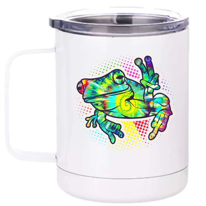 Funny Trippy Hippie Psychedelic Peace Frog Front & Back 12oz Stainless Steel Tumbler Cup