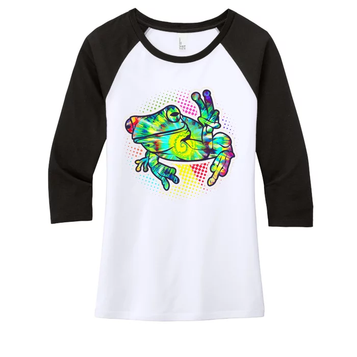 Funny Trippy Hippie Psychedelic Peace Frog Women's Tri-Blend 3/4-Sleeve Raglan Shirt