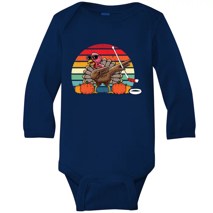 Funny Thanksgiving Hockey Player Team Dabbing Turkey Day Gift Baby Long Sleeve Bodysuit